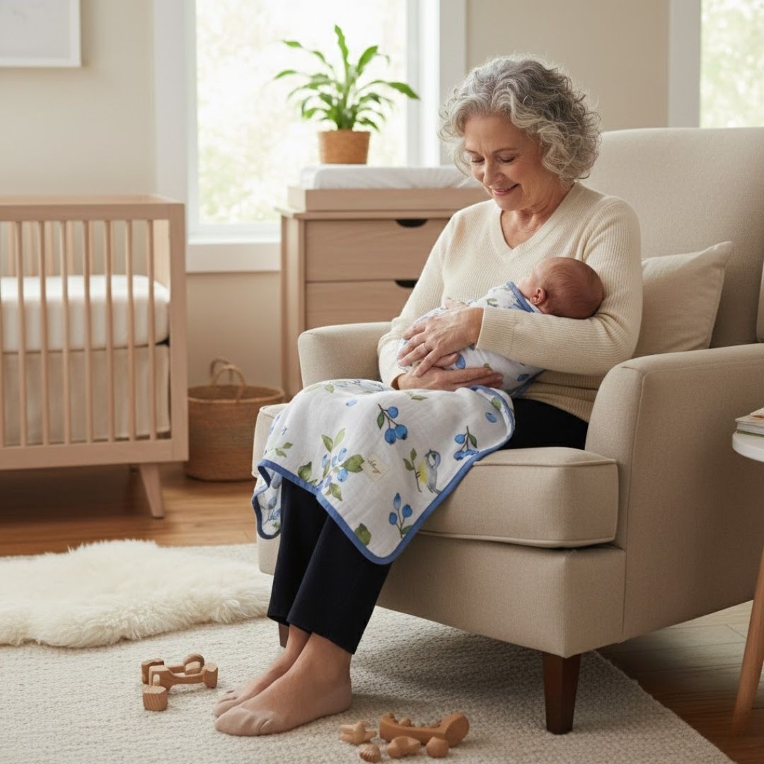Blueberry & Bird Muslin Blanket 082